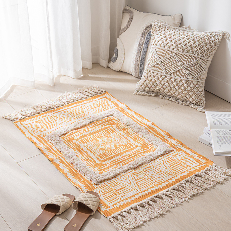 Maranta Prayer Plant - Cotton Linen Woven Vintage Tassels Rug